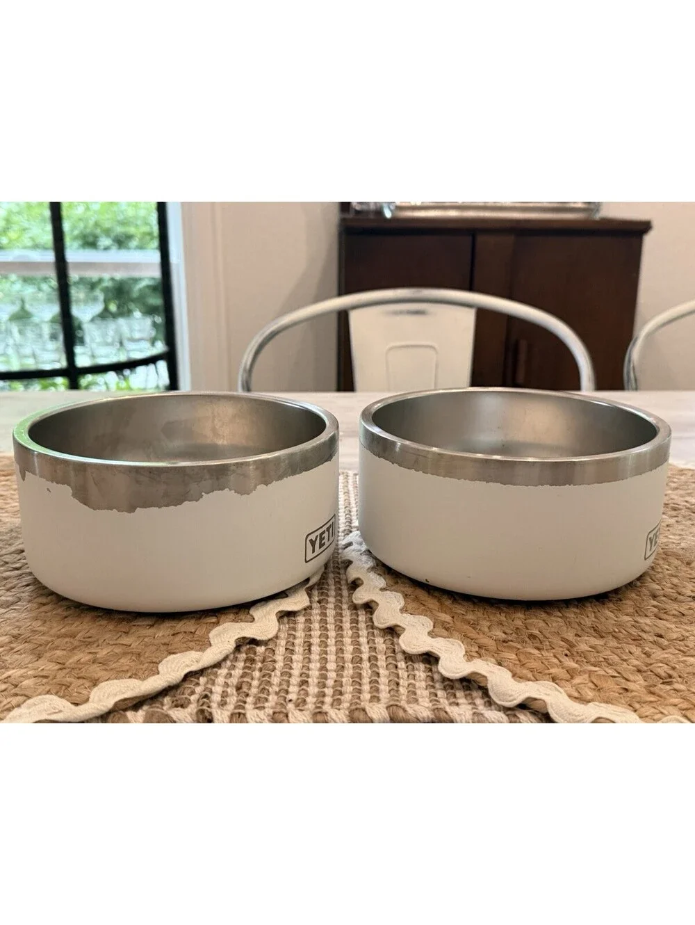 2 PO Yeti White Dog Bowls 